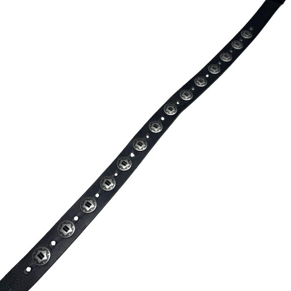 Vintage Dark Brown/Black Leather Silver Concho Belt - Picture 5 of 11